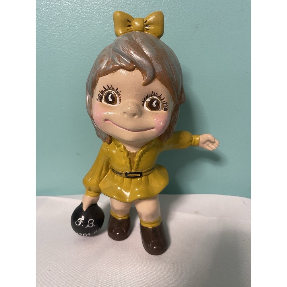 1984 Mold Ceramic Girl Bowler Figurine 10" Bowling Girl.